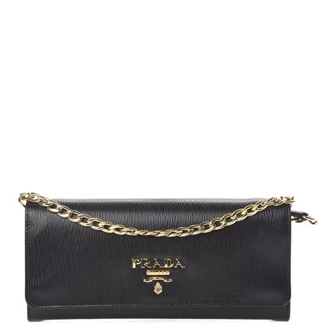 PRADA Vitello Move Metal Oro Chain Wallet Black